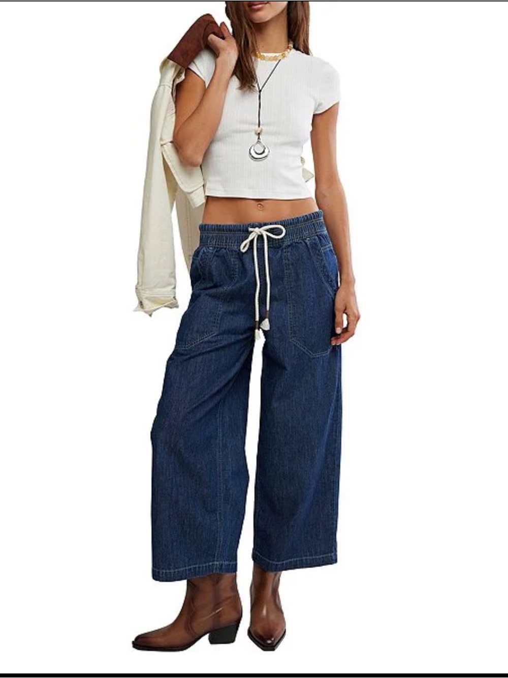 New with tags Free People Easy Peasy pull on boyfriend drawstring Denim Jeans